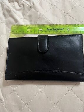 Classic Black Leather Snap Wallet - Women's
